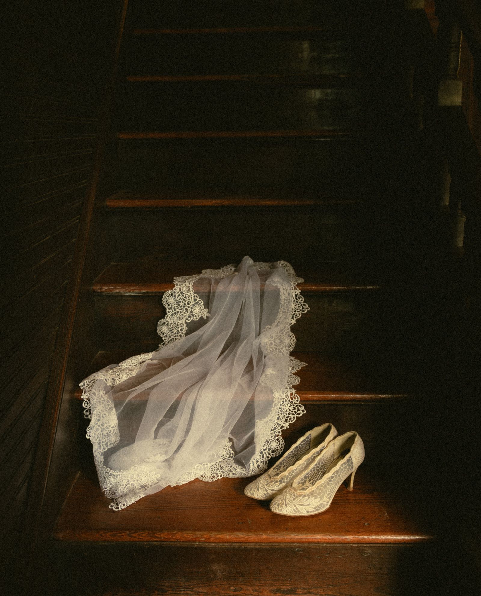 A veil and shoes on the stairs